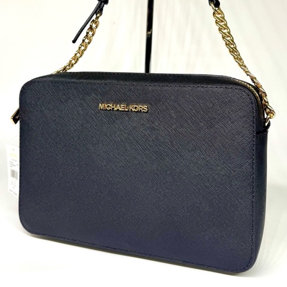 Michael Kors Jet Set Large Signature Logo Crossbody Bag Black/Gold - Picture 1 of 8